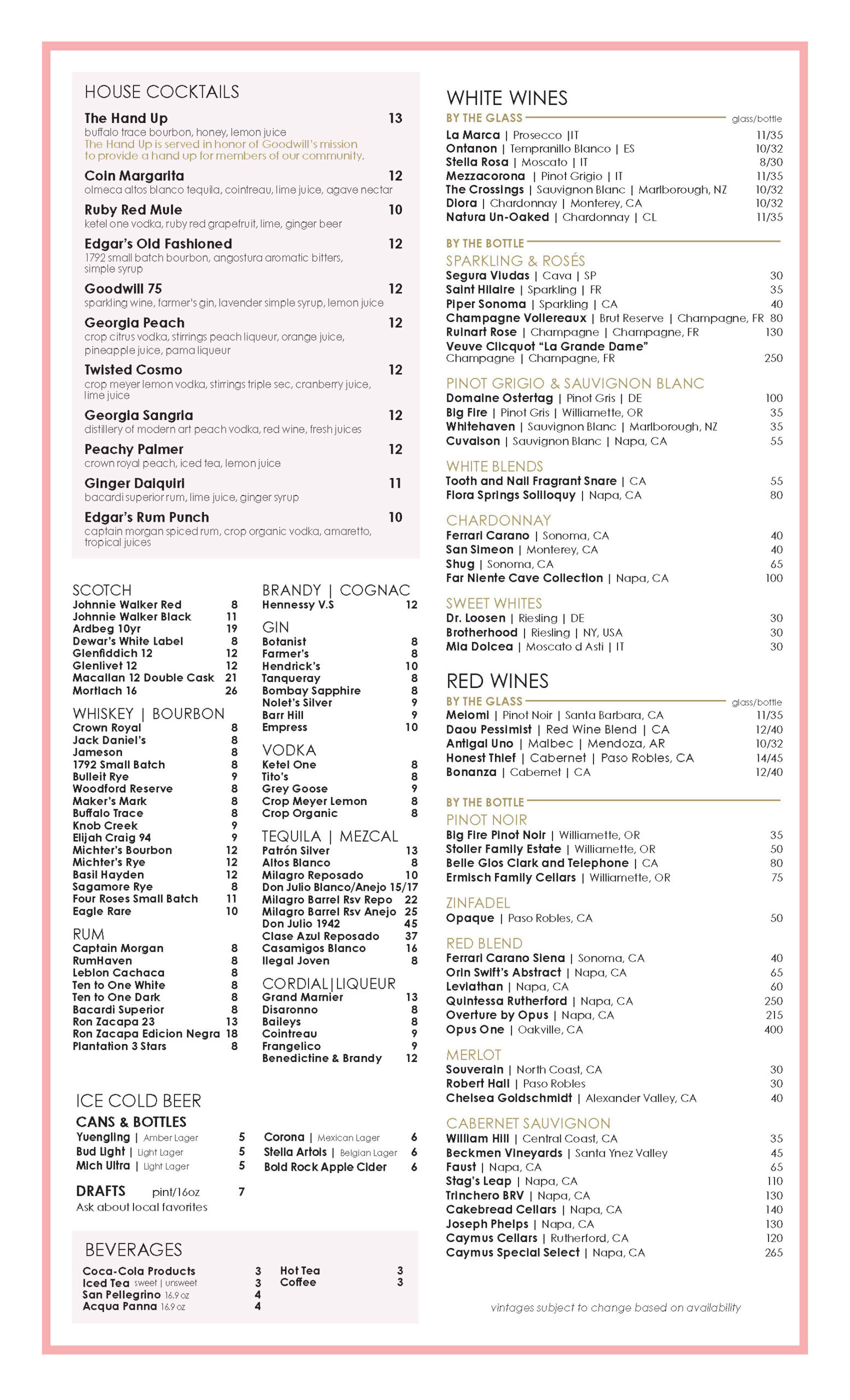 Gars Menu Valentine's Dinner - Edgar's Grille